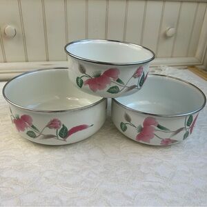 Vintage (80"s) Mikasa Silk Flowers Enameled Bowls Set of 3 RARE Cottagecore